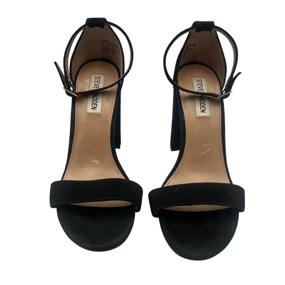 Steve Madden Block Heel Sandals Carrson Suede Ankle Strap Black Size 8M